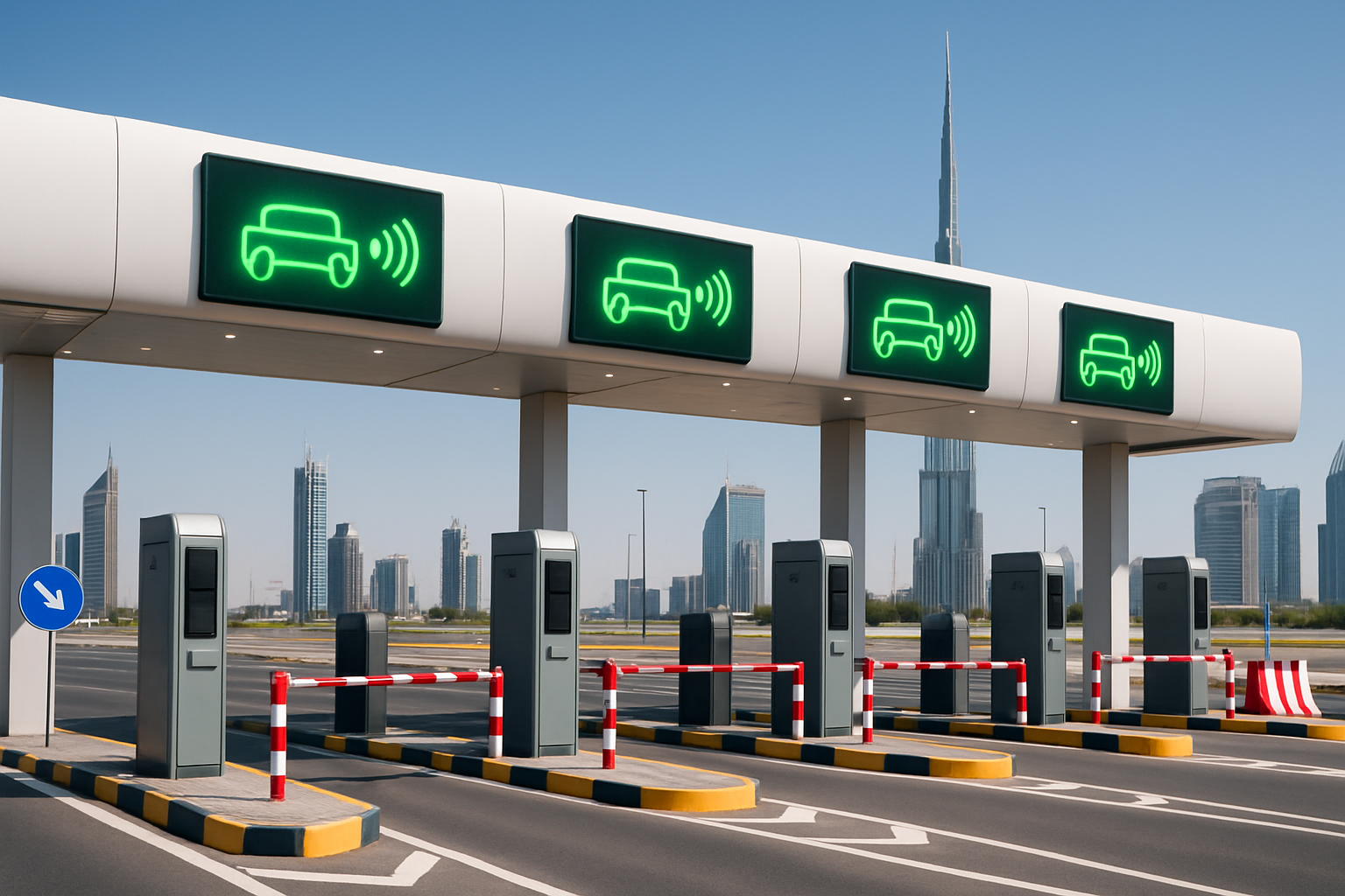 Modern toll gate in Dubai with electronic payment system