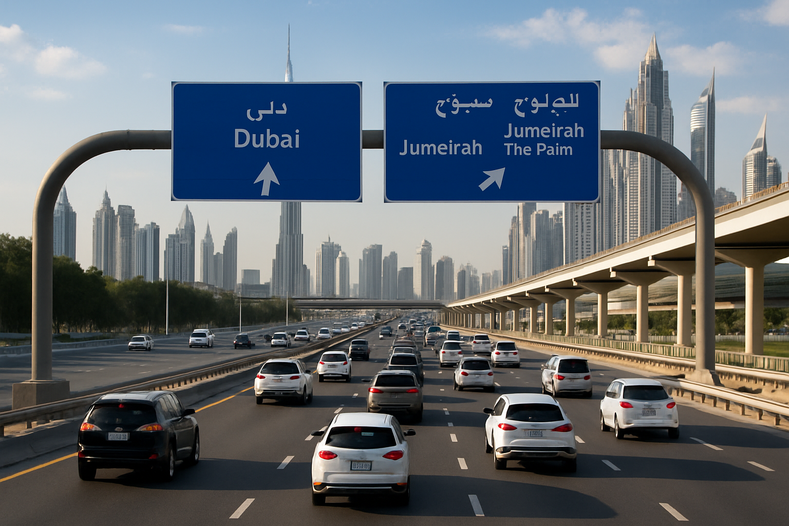Smooth-flowing traffic on a Dubai highway